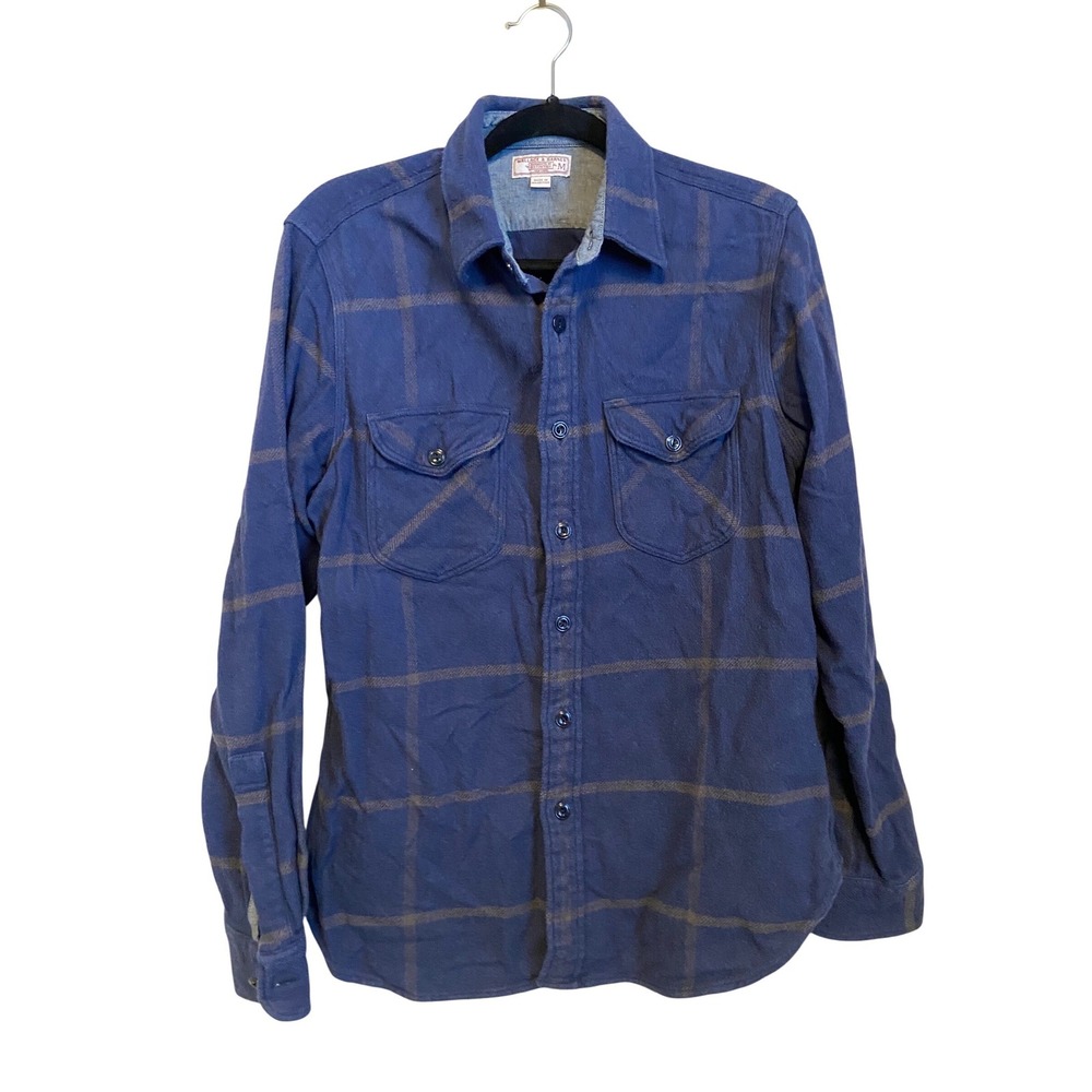 Wallace &‎ Barnes J.Crew Mens Blue Windowpane Plaid Flannel Shirt Size Medium